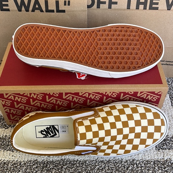 Vans Classic Slip-On Checkerboard Golden Brown/True White MENS - Picture 4 of 16
